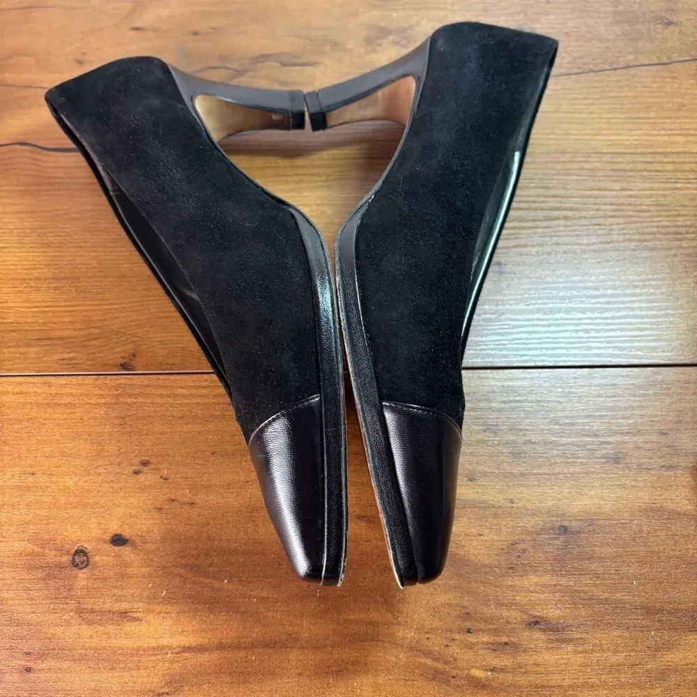 VTG Norma Carini Womens 7.5 Made in Italy Black Suede Quiet Luxury Cap Toe Heels